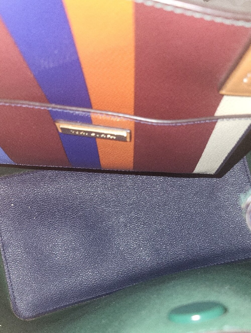 Tory Burch Navy Multi-Stripe Leather Drawstring Tote - Picture 15 of 15